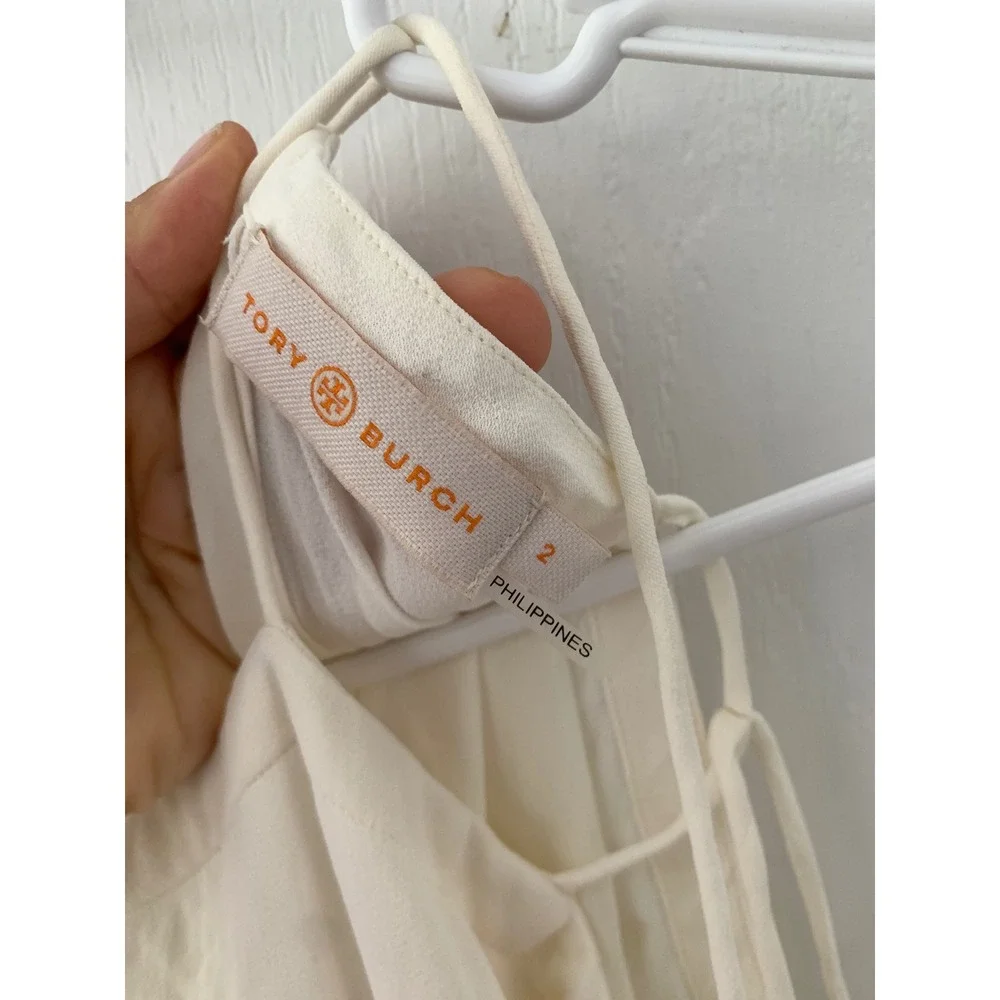Tory Burch Ivory Cream Tie Shoulder V-Back Maxi Dress Size 2 Boho Resort